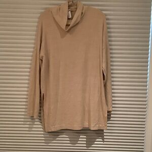H&M Cozy Tan Long Sleeve Tunic Top with Cowl Neck